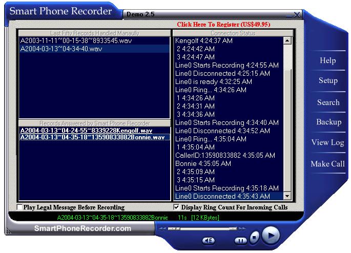 Smart Phone Recorder - record phone calls into PC using voice modem